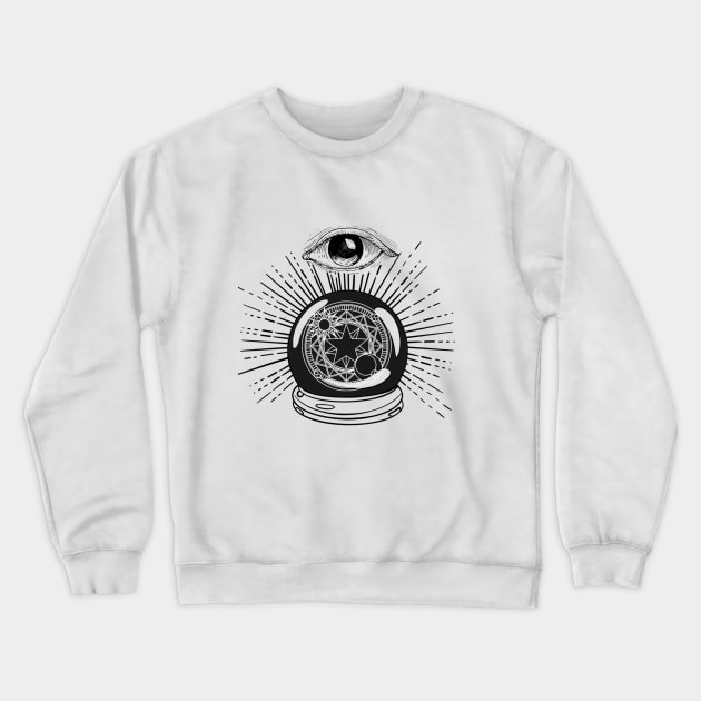 Divination Crystal Ball Eye Witchcraft Black And White Crewneck Sweatshirt by Mrart